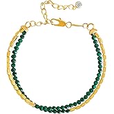 GVUSMIL Bead Bracelet for Women Layered Stone Mixed Bracelets Handmade 18K Gold Plated Beaded Chain Bracelet boho bracelets Adjustable Stackable Bracelet (Lapis Lazuli)