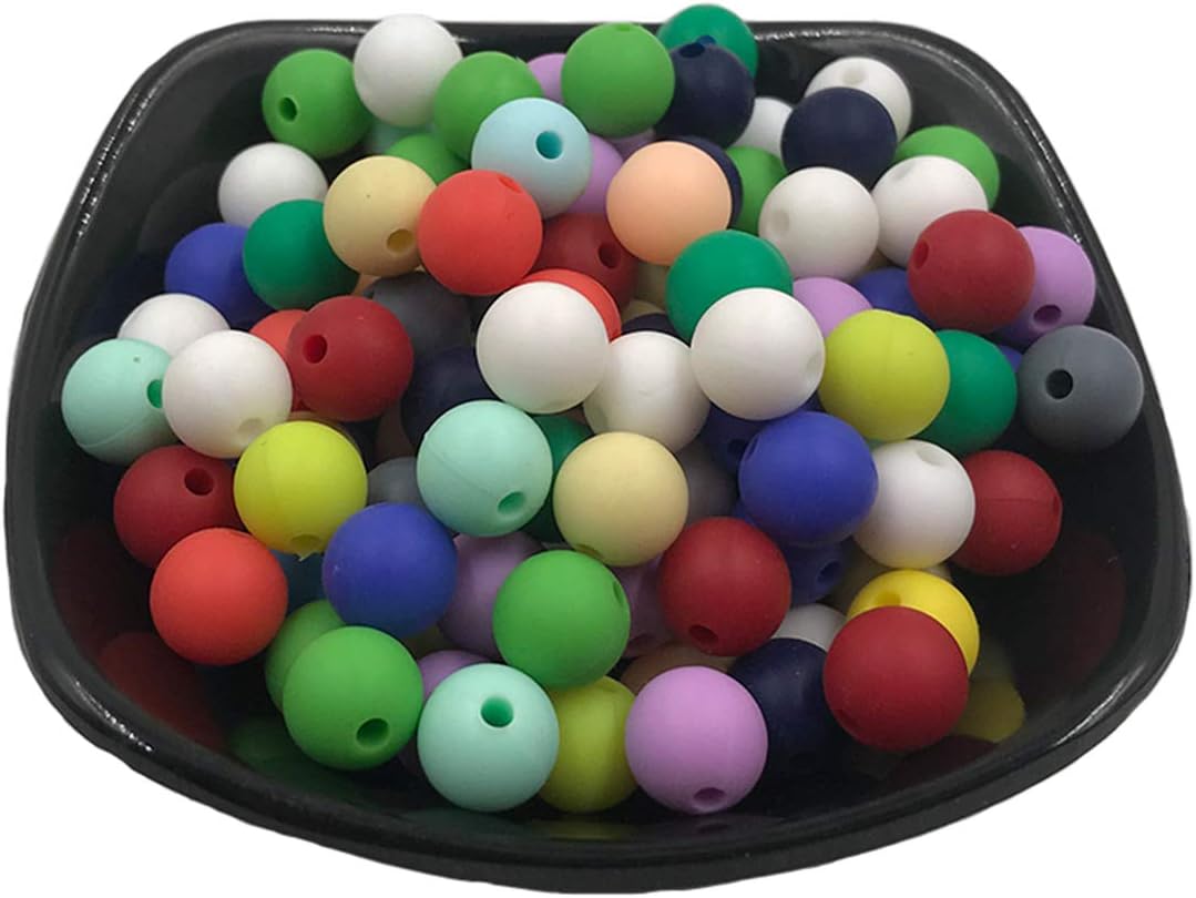 Wendysun 200pcs 9mm Silicone Loose Bead Craft Set (Pastel) | for Jewelry, Teethers, Necklaces & Bracelets BPA Free/Non-Toxic (Mix Colour)