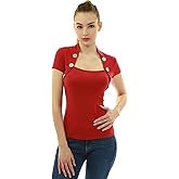 AmélieBoutik Women Bolero Style Button Embellished Short Sleeve Blouse Top
