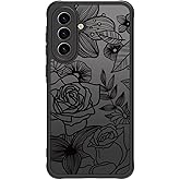 Dumkery Cute Phone Case Compatible with Samsung Galaxy A36 5G, Aesthetic Black Line Art Floral Rose Pattern Print, Translucence Hard PC Heavy Duty Protection Cases Cover for Girls Women