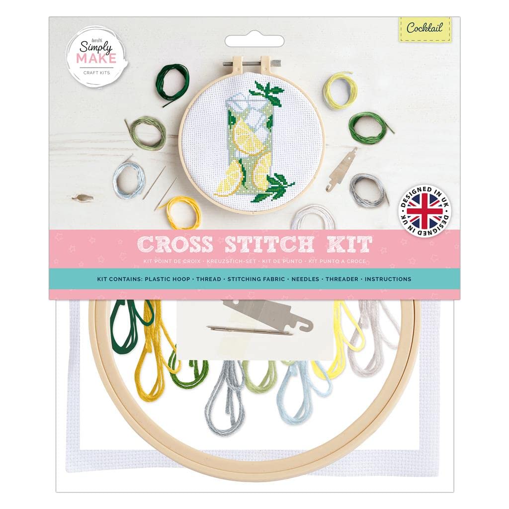 docrafts Simply Make Cross Stitch Hoop Embroidery Kit, Cocktail, DIY Craft Set, Adults, Older Children, Kids, Beginners, Experienced Crafters, Perfect Hobby — image 1