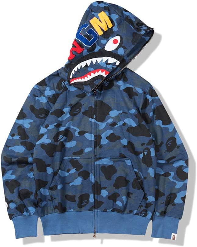 ZYPPX Men Women Hoodie Bape Full Zip Shark Head Camo Long Sleeve Casual Sweatshirt Jacket