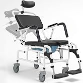Vive Reclining Shower Chair with Wheels - Commode Wheelchair for Seniors | Disabled &amp; Handicap - Padded Transfer Rolling Chairs w/Arms - Portable, Waterproof Shower Chair - Reclines for Easy Hair Wash