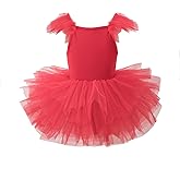 Girls Dance Tutu Dresses Ruffle Sleeve Snap Crotch Ballet Leotards
