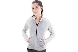 Covalent Activewear Girls Full-Zip 2 Tone Flex Jacket with 2 Side Pockets and Contrast Zipper