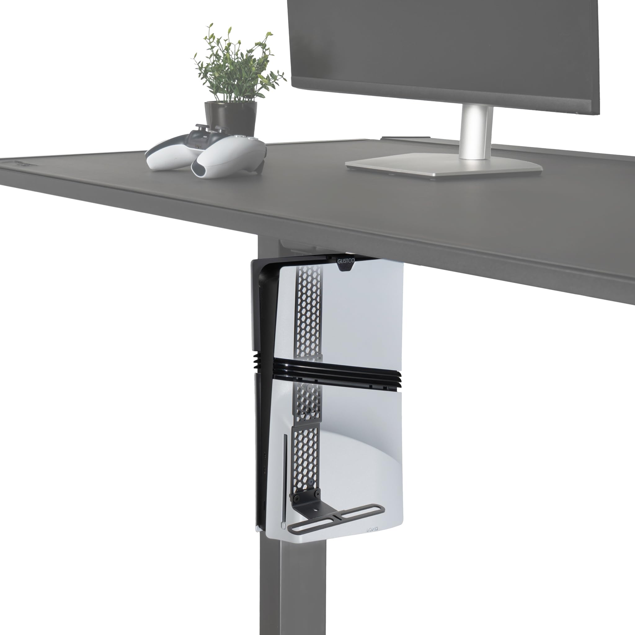 Glistco Vertical Stealth Mount for PS5, PS5 Slim & PS5 Pro - Under Desk Mount for Space-Saving - Vertical Desk Mount for Secure and Stable Console Placement