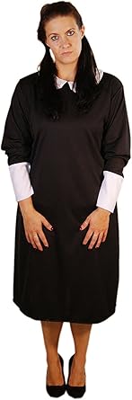 black dress with white collar and cuffs