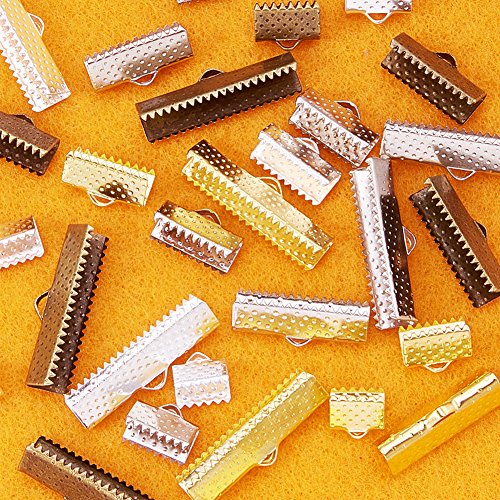 PandaHall Elite 680PCS 6 Size 4 Color Iron Ribbon Ends Bracelet Bookmark Pinch Crimp Clamp End Findings Cord Ends Fasteners Clasp Leather Crimp Ends Jewelry Making Findings