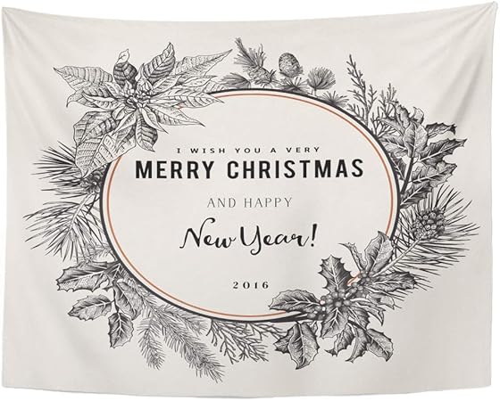 Amazon Com Emvency Wall Tapestry Vintage I Wish You Very Merry