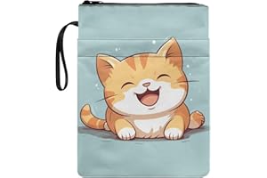 Ystardream Cute Cat Book Sleeve for Book Lovers Book Sleeve with Zipper Stationery Storage Bag Canvas Book Protector Paperbac