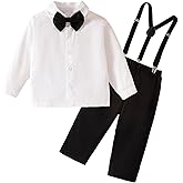 TENTIDE Toddler Boys Formal Suit Long Sleeve Dress Shirt Bowtie Suspender Pants Suits Gentleman Wedding Outfits Clothes