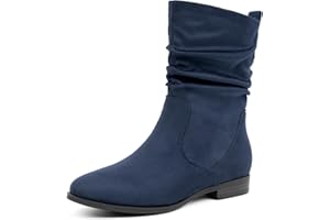 VJH confort Women's Mid Calf Boots, Almond Round Toe Low Heel Comfort Dress Slouchy Booties