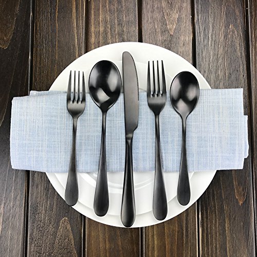Black Flatware Silverware Set, Flatware Set Matte Black, AOOSY Heavy
