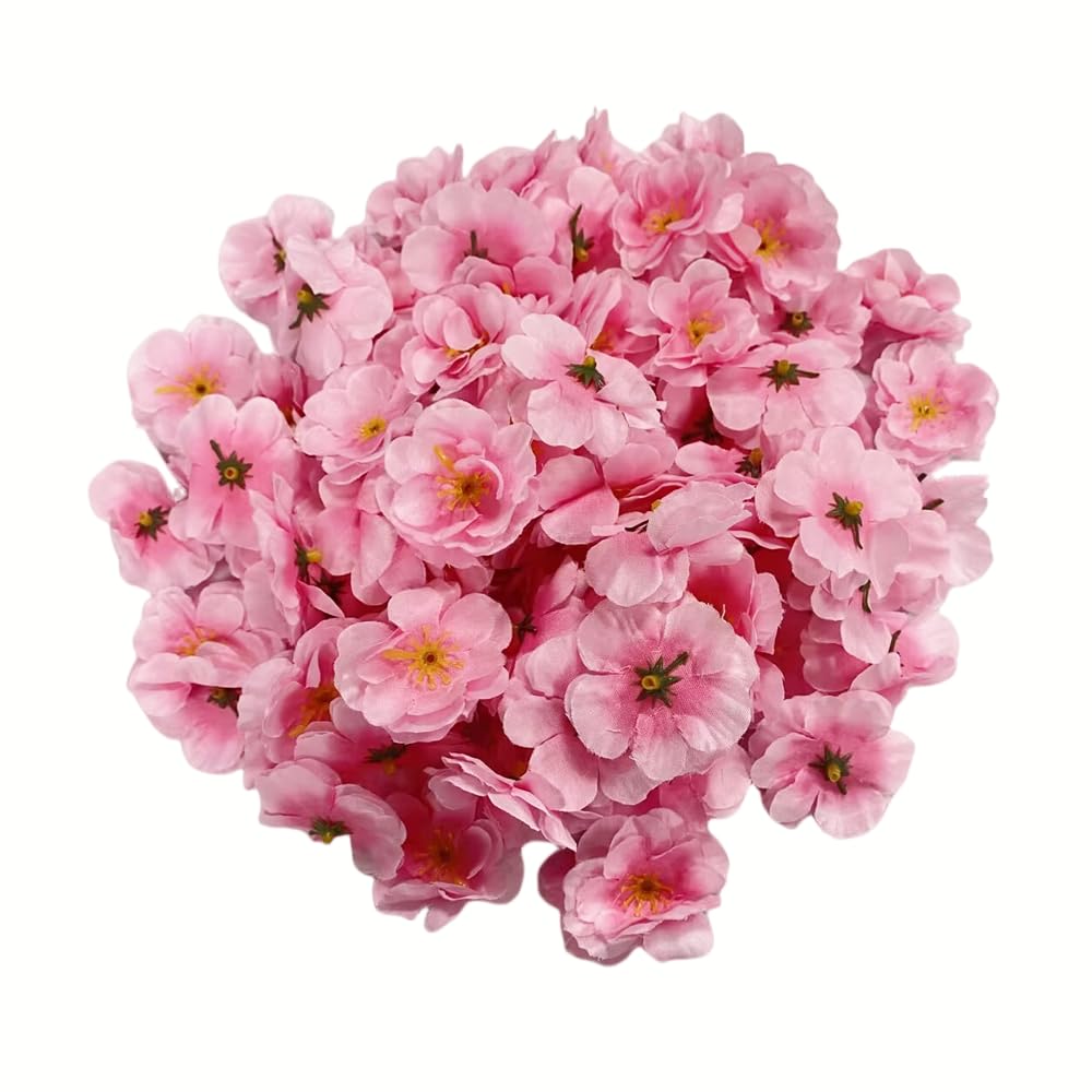 Photo 1 of 100 pcs Artificial Silk Cherry Blossom Flower Heads Spring Fake Plum Blossom Peach Blossom,Vase Fillers,Corsages for Wedding Decor,Nursery Wall,Archway Decor Wreath Garland Cake Ornaments (Pink)