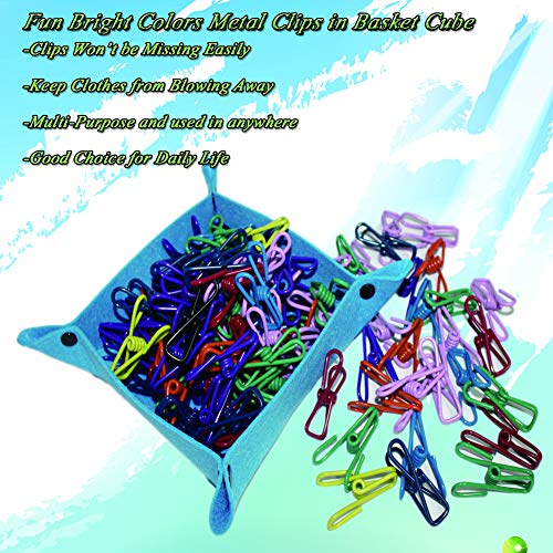 30 Pack Metal Clothespins Clips - Multi-Purpose Colored Utility Steel Wire Clips Pegs Holders in Basket Bin for Clothes Line, Kitchen Bag Sealing