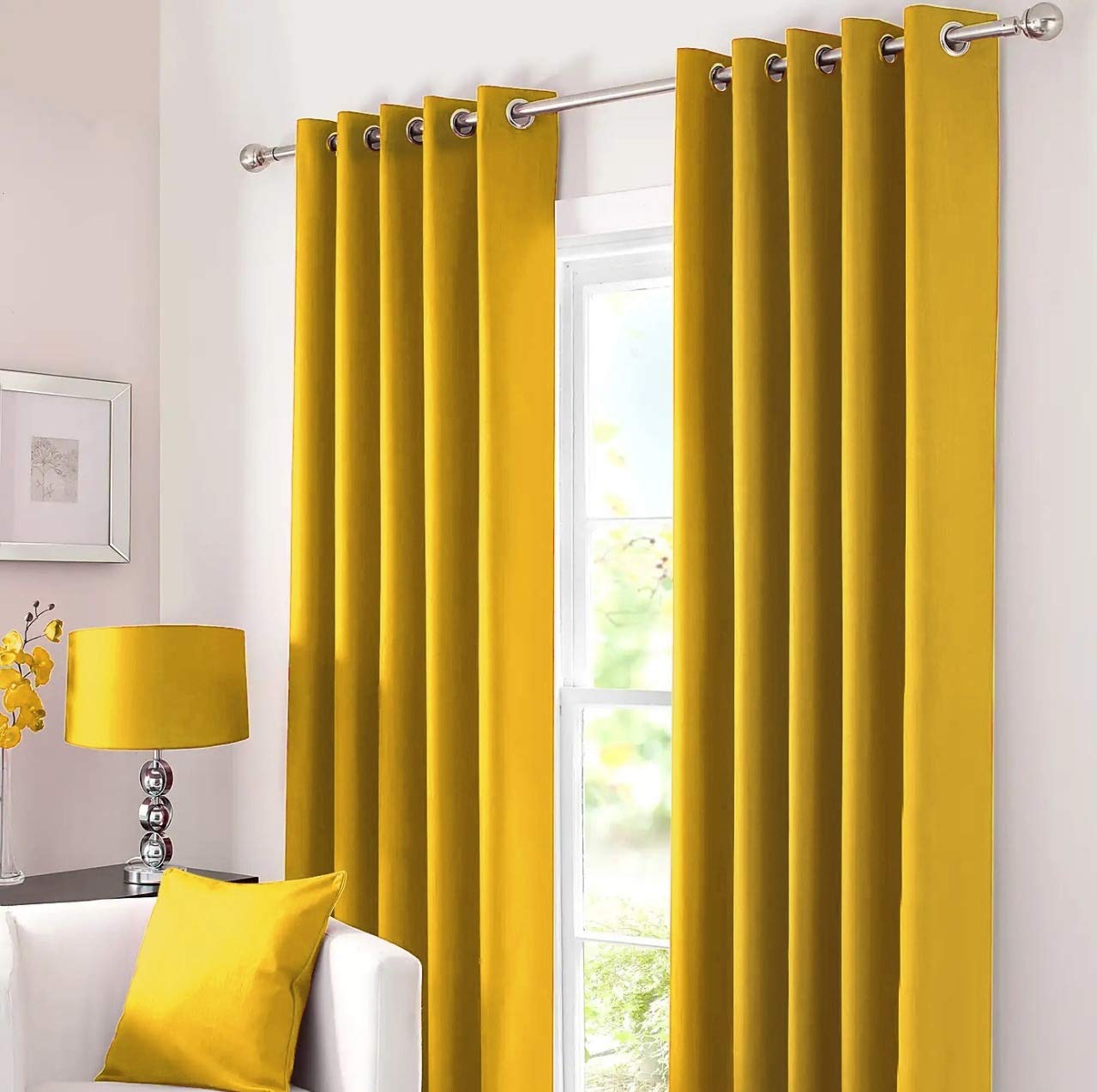 Kinfolk Textile Blackout Thermal Eyelet Ring Top Insulated Pair of Curtains Including 2 Tiebacks (Ochre Yellow, 66" x 54")