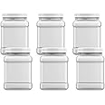Mountain West Company 64 fl oz Square Clear Jar with Pinch Handle, 6 Count, Pantry Organization & Storage, Plastic Container with Lid