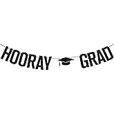 Black Glitter Hooray Grad Banner, Graduation Decor, Congrats Grad/Congratulations, Class of 2026 High School College Gradaution Party Decorations Supplies