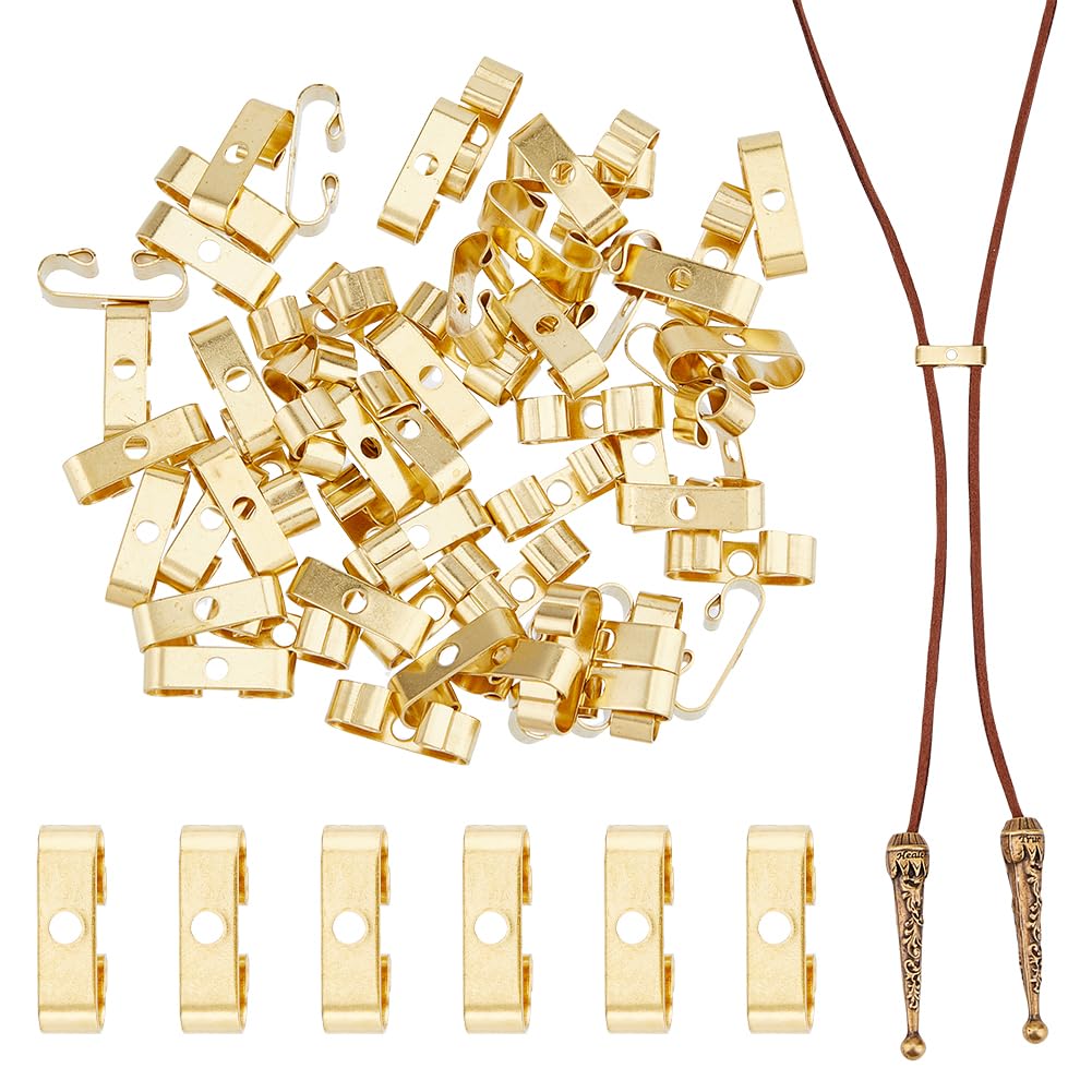 DICOSMETIC 60Pcs Bolo Tie Slide Clasp Brass Bolo Tie Findings Rectangle Blank Bolo Tie Slides Bolo Tie Buckle Accessories Vintage Cowboy Bolo Tie Clip for DIY Craft Jewelry Making