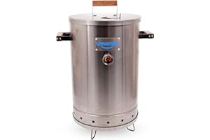 Universal 20-pound Stainless Steel (25-servings) Charcoal Barrel Smoker with Thermometer & Airlock system - 20.5"x 29.6" x ⌀1
