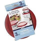 Anchor Hocking Replacement Lids for Glass Food Storage, 4 Cup Round, Set of 3 (Also Compatible with Pyrex Glass Food Storage)