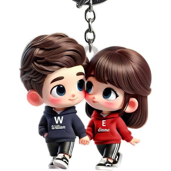 Cute Couple Sitting Together Personalized Acrylic Keychain,Gift For Him, Her Designed By Unpainted Cherrita