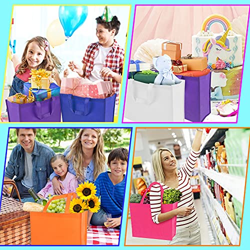 Shindel 12 Pack Party Gift Tote Bags, 13x11 inch Non-Woven Bag Reusable Grocery Bag with Handles, for DIY Party Favors and Birthday Gifts, 12 Colors