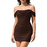 KUTUMAI Women Sexy Off Shoulder Mini Dress Corset Bodycon Ruched Short Cocktail Party Club Dresses