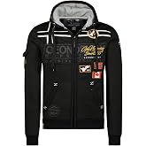 Geographical Norway Garadock Men's Hooded Sweatshirt with Zip, Pockets, Long Sleeves, Warm, Spring, Summer, Autumn, Winter, Black, M
