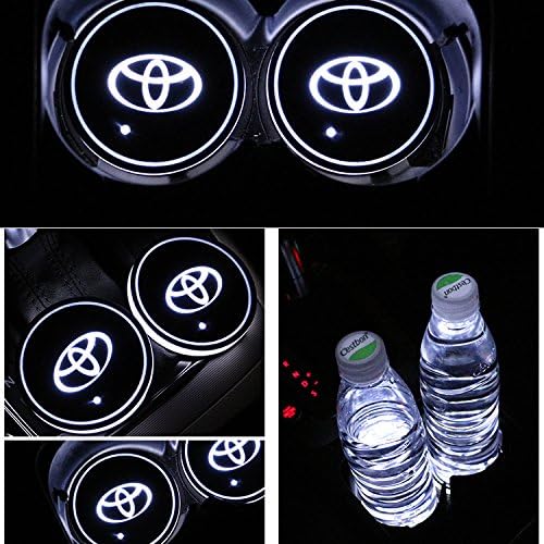 Alichee LED Car Logo Cup Holder Pad 7 Colors Changing USB Charging Mat LED Cup Mat Car Atmosphere Lamp Decoration Lights 2PCS for Toyota Accessories