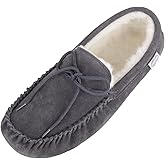 SNUGRUGS Men's Alfie Wool Lined Suede Sole Moccasin Slipper, Dark Grey, 13 US