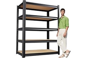 XCXVVB 72" H Garage Shelving,Heavy Duty Garage Storage Shelves,Metal Shelving Unit,5 Tier Adjustable Steel Utility Shelf,Use for Basement,Warehouse, Pantry Closet,Black (72" H*35.4" W*15.9" D)