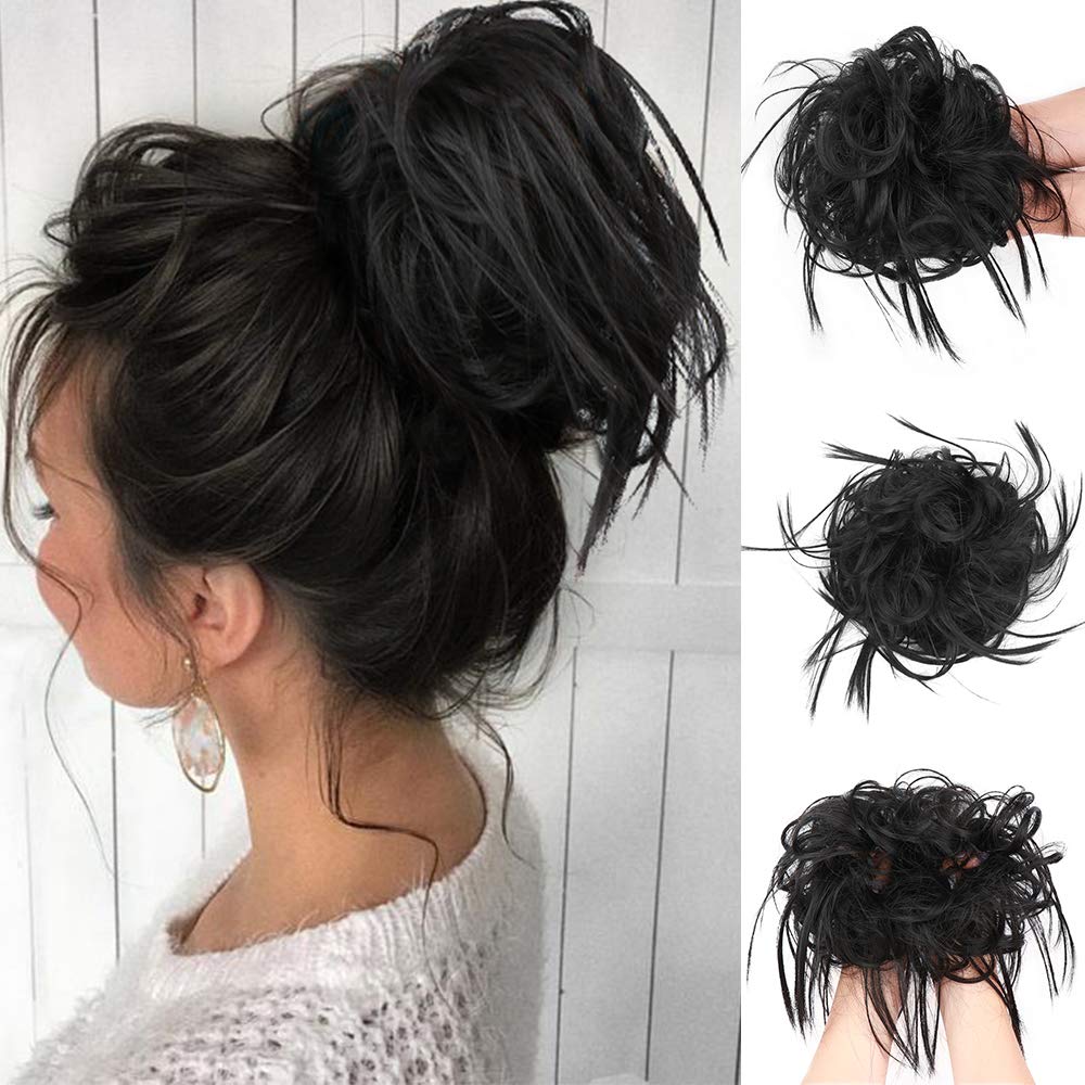 Amazon Com Messy Bun Hair Tousled Updo Hair Piece Scrunchies