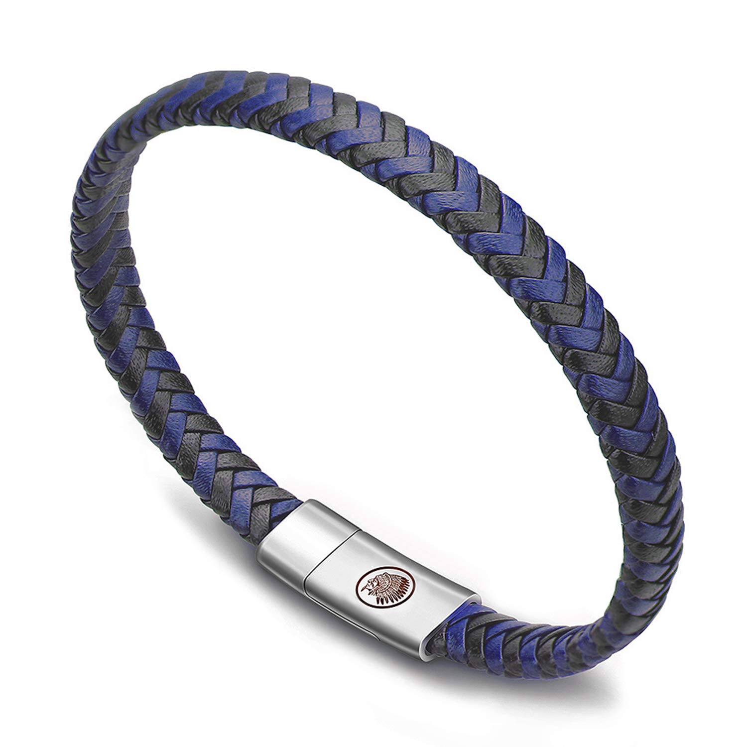 Casisto.J Mens Leather Bracelet – Classic Handmade Braided Black & Brown Cuff Bracelet with Engraved Magnetic Clasp Free Jewelry Gift Boxed