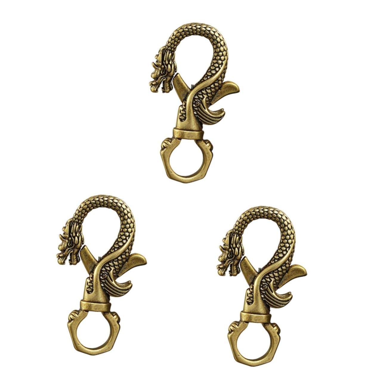 Gogogmee 3pcs Vintage Dragons Key Ring Clasp Sturdy Brass Key Chain Buckle with Quick Release Corrosion Resistant Design for Bags and Belts Heavy Duty Keychain Clasp