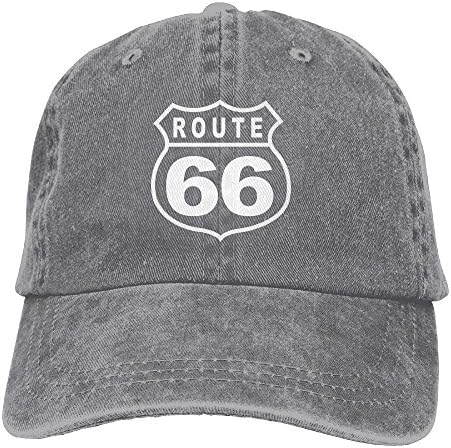 Jenpoju Route 66 Vacation Highway Road Sign Washed Retro Adjustable Denim Hats Trucker Hats for Women and Men