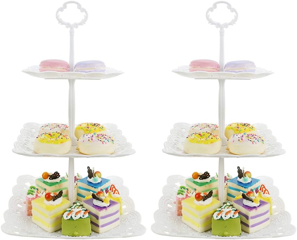 Lot De 2 Hetoco Presentoir A Gateaux Plastique Carre 3 Etages Stand De Gateaux Support Cupcake Dessertpour The De Lapres Midi Mariage Fete Soiree Anniversaire Cuisine Maison Assiettes Et Plats De Service Helpacreche Co Za