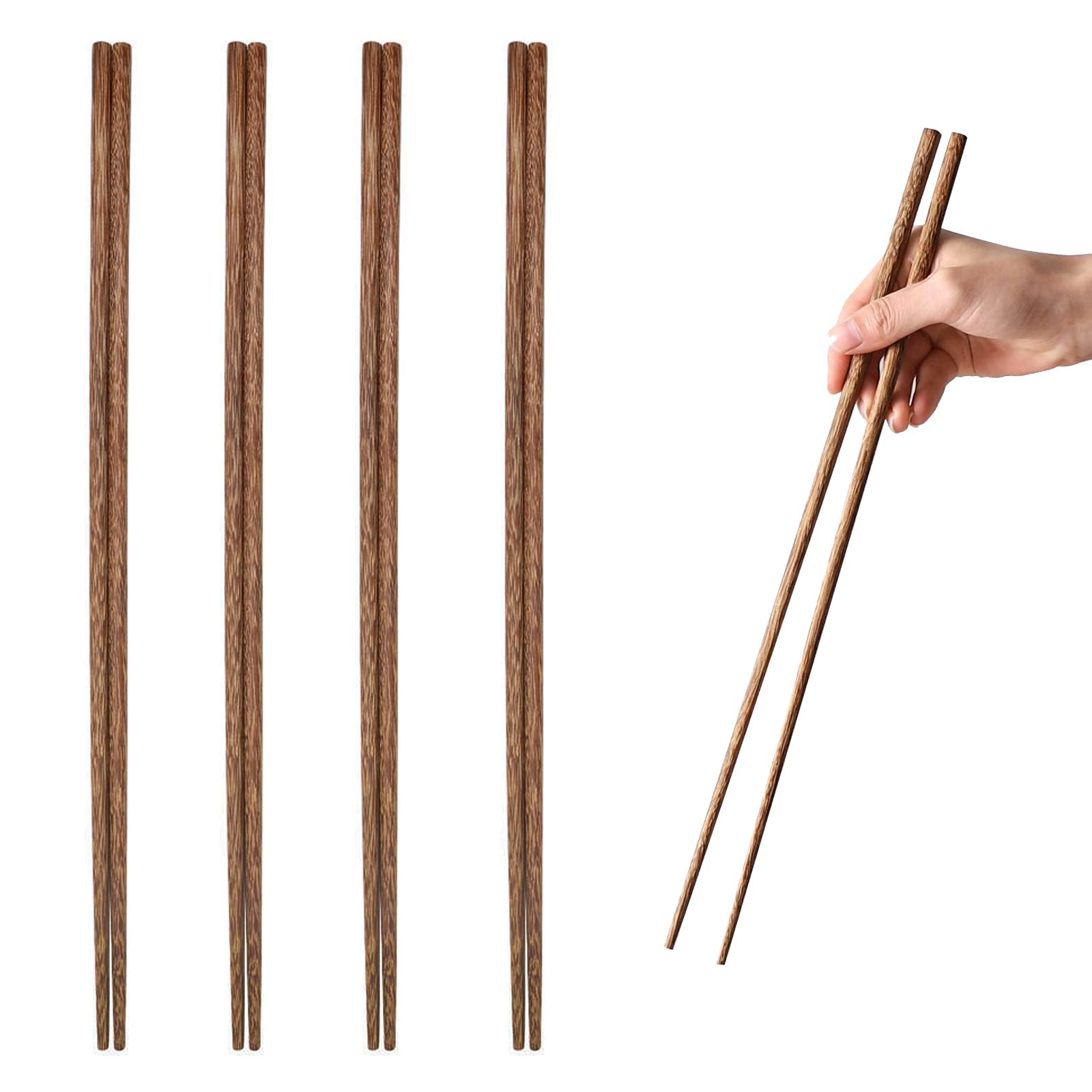 Long Wooden Chinese Chopsticks - 4 Pairs, 38cm/14.9 Inc - Hot Pot & Kitchen Frying Chopsticks