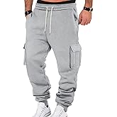 Wangdo Mens Cargo Sweatpants Heavyweight Elastic Waist Fleece Lined Joggers for Men with Pockets Baggy Drawstring Track Pants