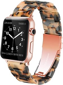 YGTIECS Resin Apple Watch Band Compatible with Apple Watch 38mm/40mm, top Resin Combine with Stainless Steel Connector for iwatch Band Series 6 5 4 3 2 1 for Women and Men-Brown Tortoise
