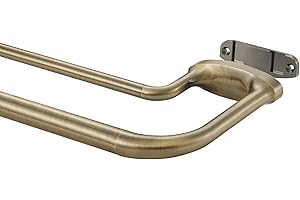 Mayrhyme Antique Bronze Double Curtain Rods for Windows 48-84 Inches,1 Inch Adjustable Double Wrap Around Blackout Curtain Rod with Aluminum Finials and Brackets