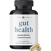 Nuven Naturals All-in-One Gut Health w/Probiotics, Prebiotics, Digestion-Supporting Herbs, and Adaptogens - Leaky Gut Repair Formula to Support Gut Lining, Aid in Digestion, and Promote Good Bacteria