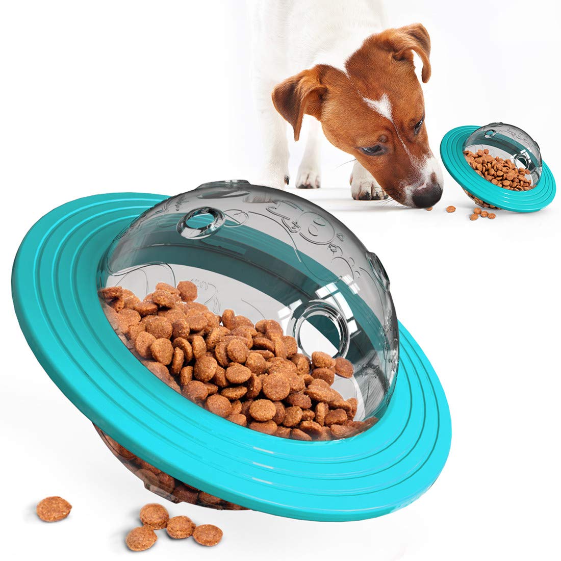 Dog&Cat Food Toys Leaking Dispenser Flying Balls,Pet Food Dry Storage Dispensing Puzzle Toy,Dog Treat Ball Toys Slow Eating IQ Disk Indestructible for Boredom with Frisbee Rotating Dog Interactive Toy