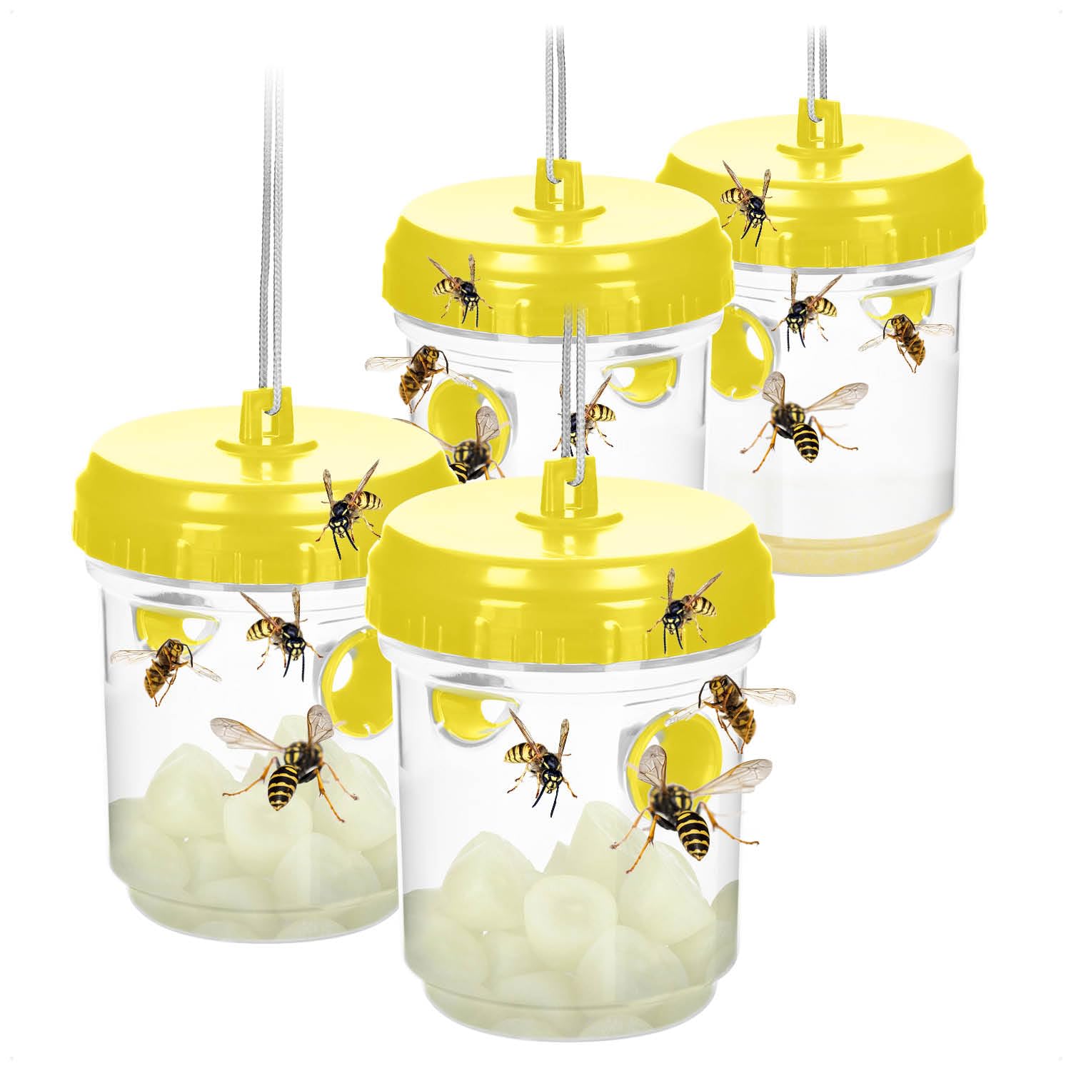 COM-FOUR® 4x insect trap - nature-protecting live trap for hanging - animal-friendly insect protection for outdoors - insect catcher made of plastic - humane insect control (04 pieces - yellow 13cm)