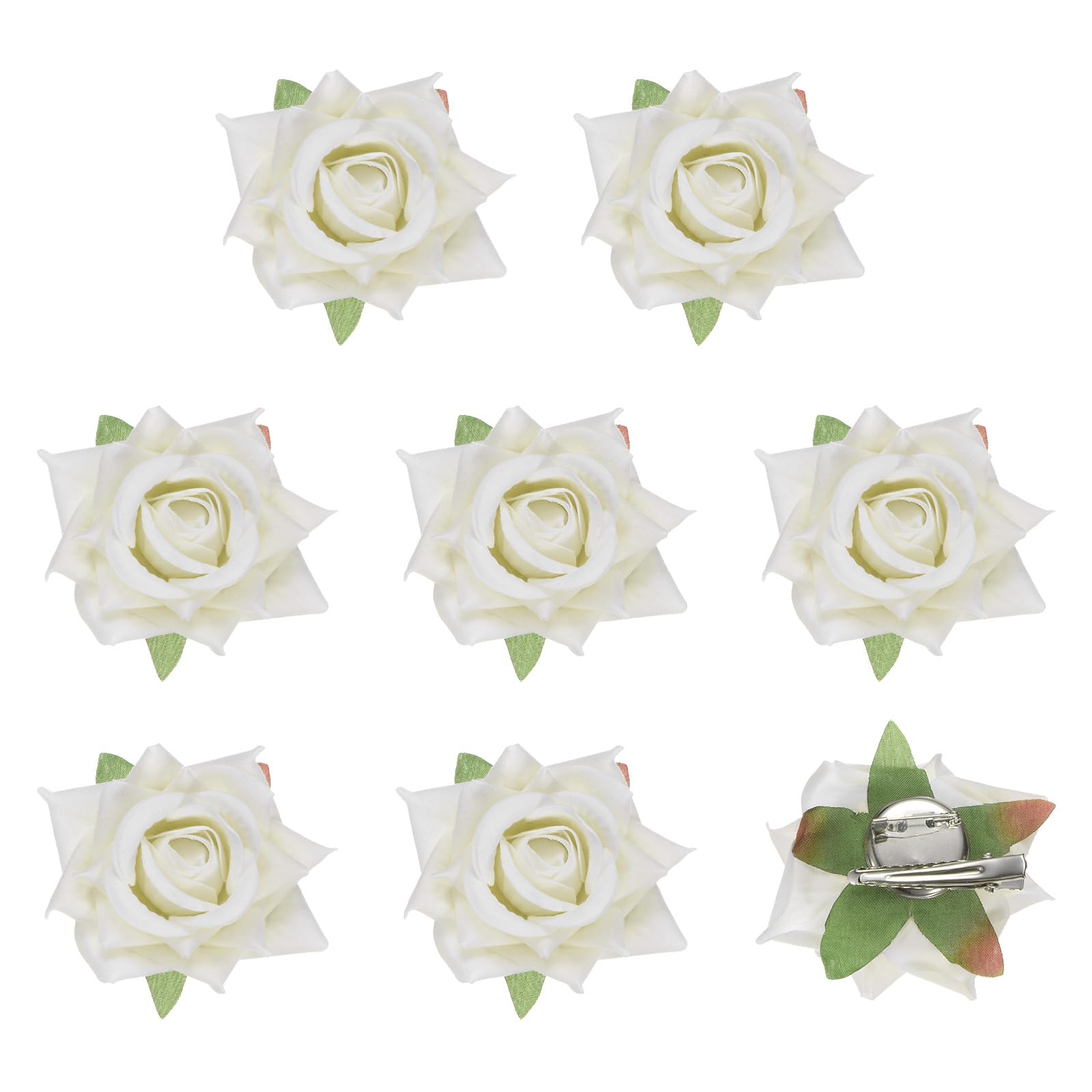 M METERXITY 8-Pack Rose Hair Clips, 2.56 Inch Flower Hairpin Cloth Floral Brooch for Bridal Wedding/Party/Women Hair Accessories, Hair Flowers Headpiece Floral Hair Pins [6.5cm, Beige]