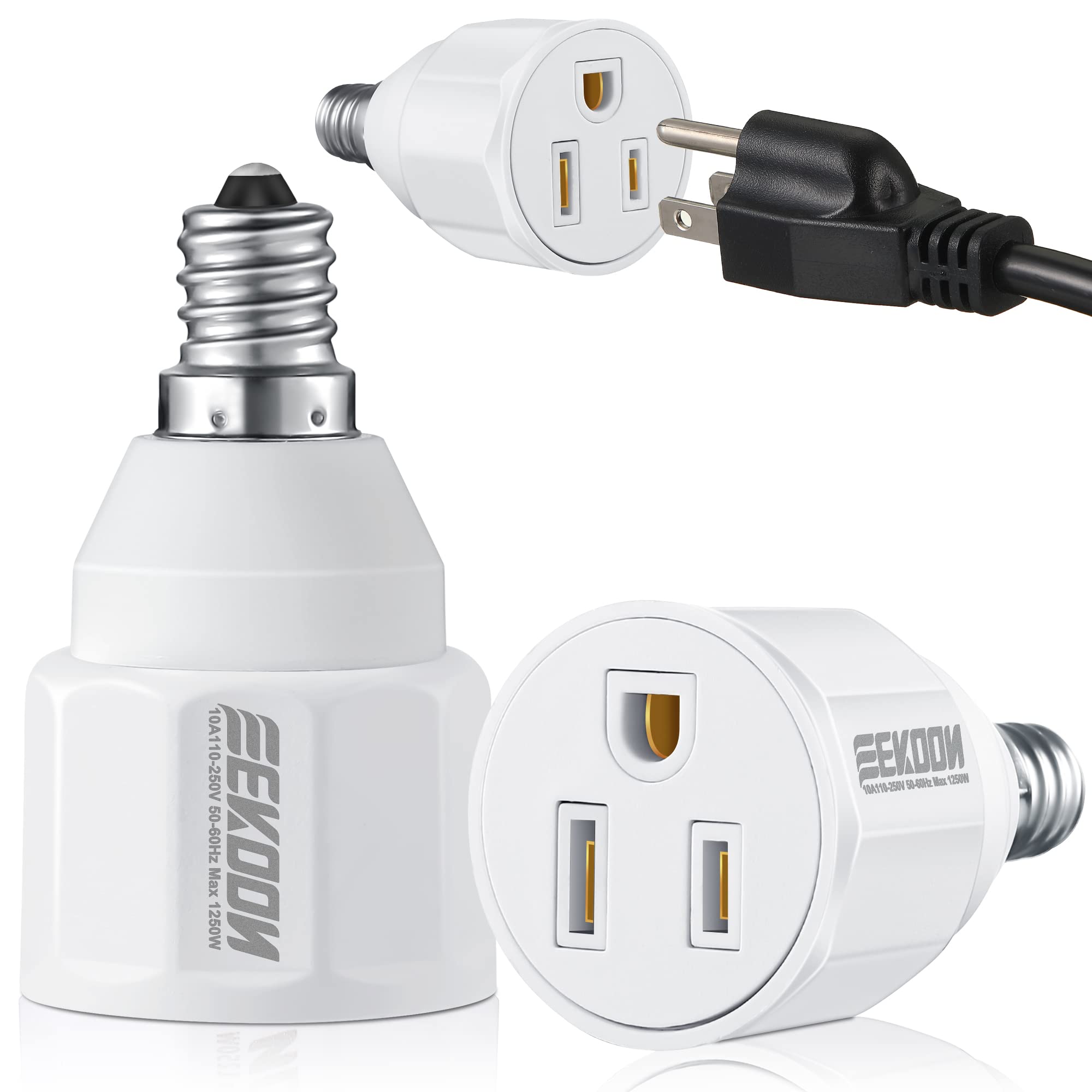 Photo 1 of 3 Prong Light Bulb Socket Adapter, Polarized Outlet, Light Socket to Plug Adapter Converter for Patio, Garage, Porch(2 Pieces)