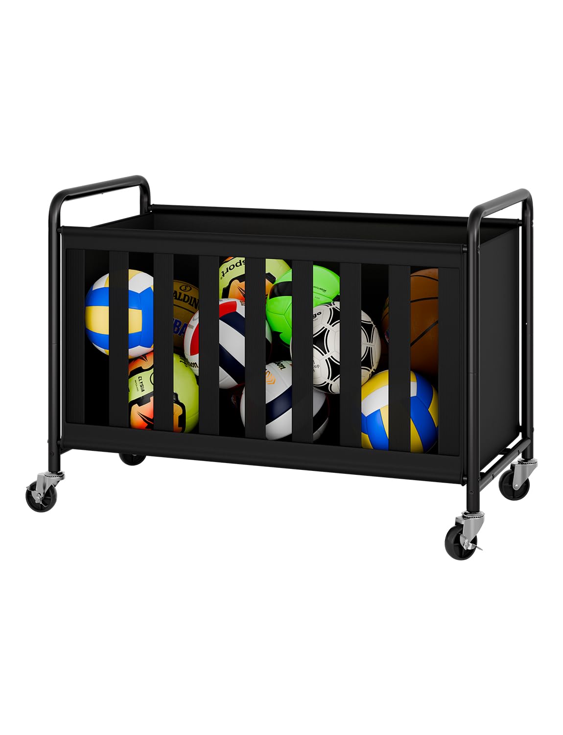 Photo 1 of StorageWorks Ball Storage with Wheels, Ball Cart for Garage, Garage Sports Equipment Organizer with Hooks, Balls Organizer for Basketball, Football, Volleyball
