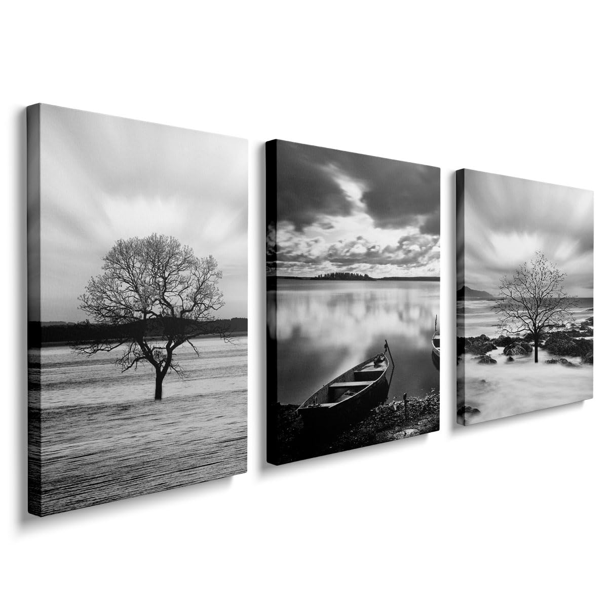 prinfantasy Canvas Wall Art Framed Landscape Pictures for Living Room and Bedroom Black and White Prints for Special Occasions Artwork Wall Decor for Bathroom Kitchen 12x16 Inch 3 Panels YH093