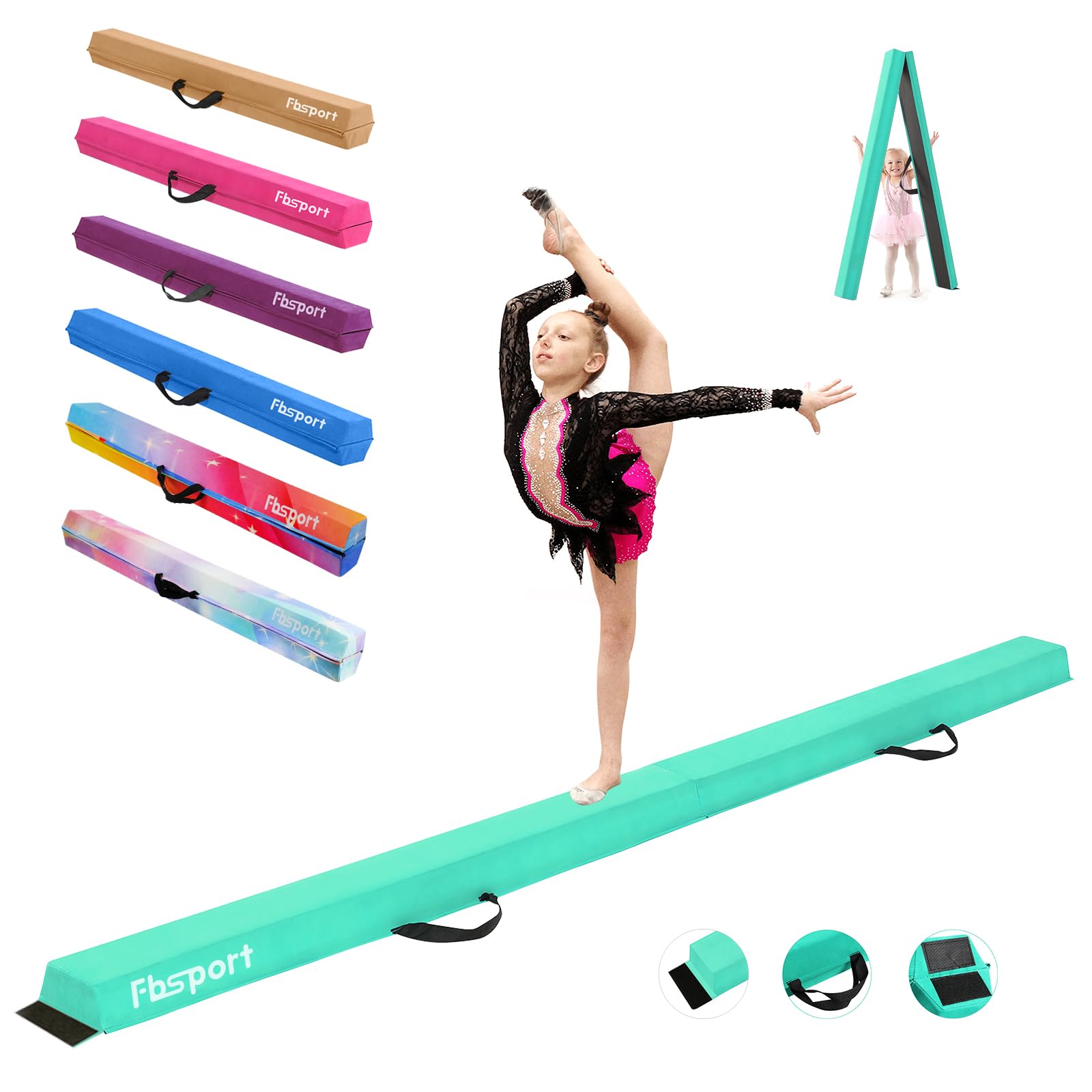 Photo 1 of FBSPORT 9.5ft Balance Beam: Folding Floor Gymnastics Equipment for Kids Adults,Non Slip Rubber Base, Gymnastics Beam for Training, Physical Therapy and Professional Home Training, Green