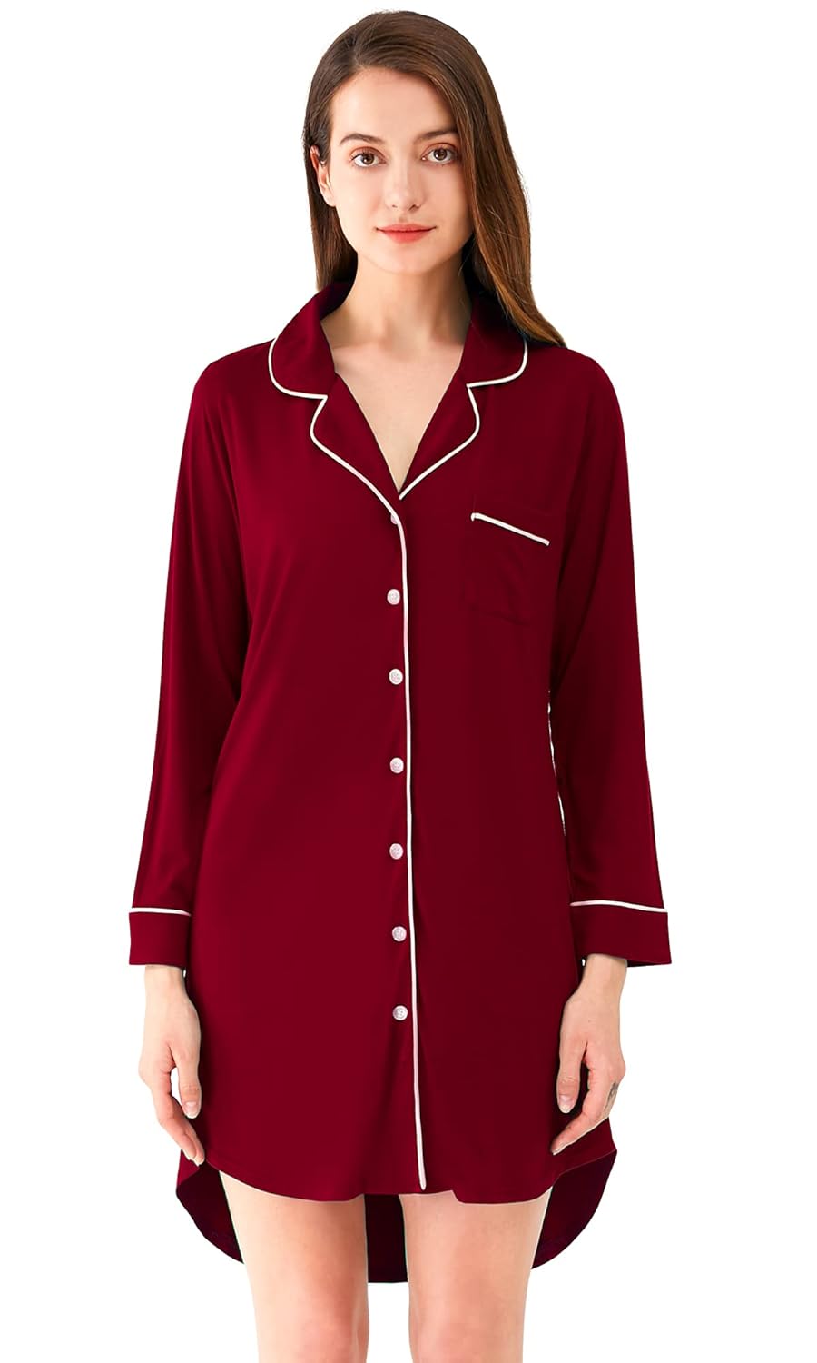 Buy WiWi Bamboo Nightgown for Women Button Down Sleep Shirt Long Sleeve